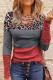 Red Lace Splicing Hollow-out Leopard Color Block Top