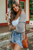 Grey Ribbed Open Front Knit Cardigan