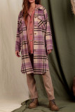 Button Up Pockets Plaid Long Coat