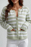Striped Button Down Open Sweater Cardigan