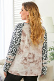 Crisscross Neck Leopard Sleeve Tie-dye Plus Size Top