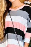 Pink Colorblock Long Sleeves Tunic Top