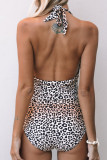 Leopard Print Halter Neck Backless One-piece Swimwear