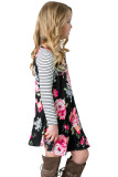 Black Spring Fling Floral Striped Sleeve Short Dress for Kids