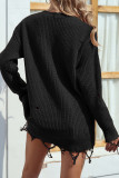 Ripped Raw Edge V Neck Plain Knit Sweaters