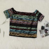 Multi Color Sequins Sexy Tops