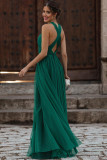 Green Polka Dot Criss Cross Halter Neck Prom Dress