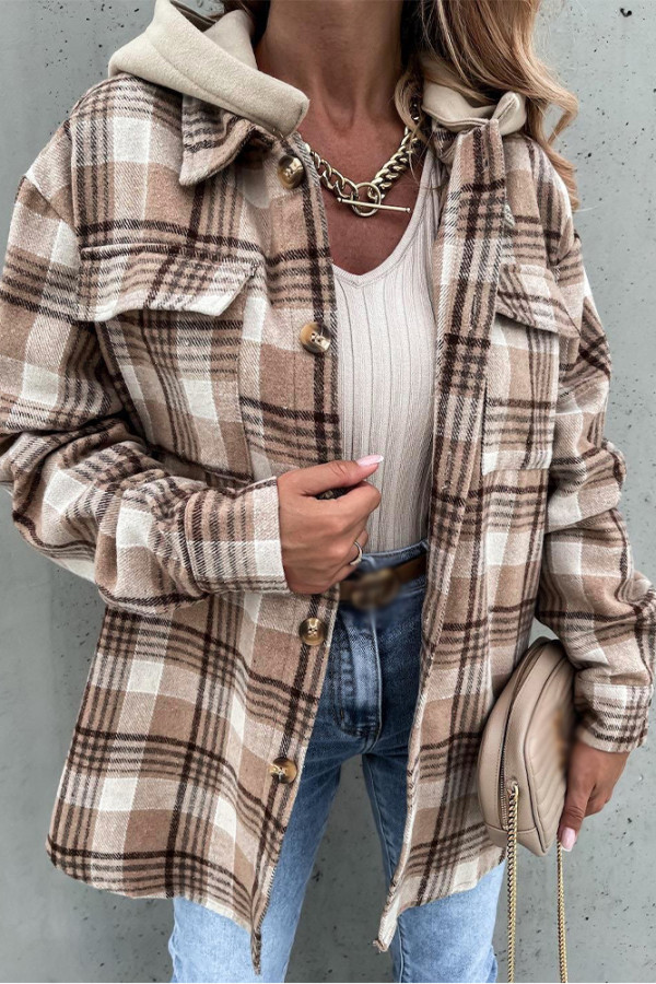Plaid Shacket Jacket Coat with Hood Unishe Wholesale