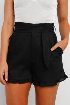 Black Ruffled Trim High Waist Getaway Shorts
