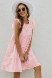 Pink Plaid Ruffled Mini Dress