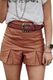 Pleated Split Hem Satin Shorts