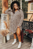 Plus Size Leopard Long Sleeve Midi Dress