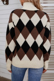Turtle Neck Diamond Plaid Knit Sweaters