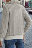 Apricot Zipper Design Ribbed Fleece Sweatshirt