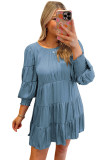 Sky Blue Shirring Tiered Flowy Babydoll Dress
