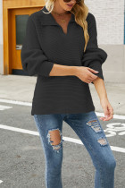 V Neck Turndown Collar Long Sleeve Sweater
