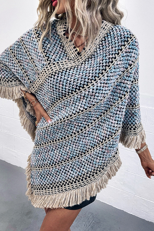 Stripes Tassle Sueplice Kimono Cape