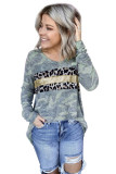 Leopard Sequin Insert Camo Print Blouse