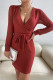V Neck Rib Knit Splicing Crochet Lace Long Sleeves Dress