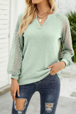 Lace Crochet Sleeves V Neck Waffle Knit Top