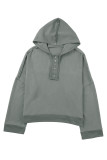 Gray Casual Button Solid Patchwork Trim Hoodie