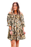 Multicolor Abstract Print Shirred Half Sleeve Square Neck Mini Dress