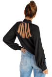 Black Strappy Hollow-out Necktie Shirt