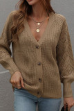 Hollow Out Sleeve Open Front Button Knit Cardigan