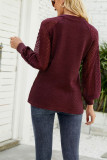 Lace Crochet Sleeves V Neck Waffle Knit Top