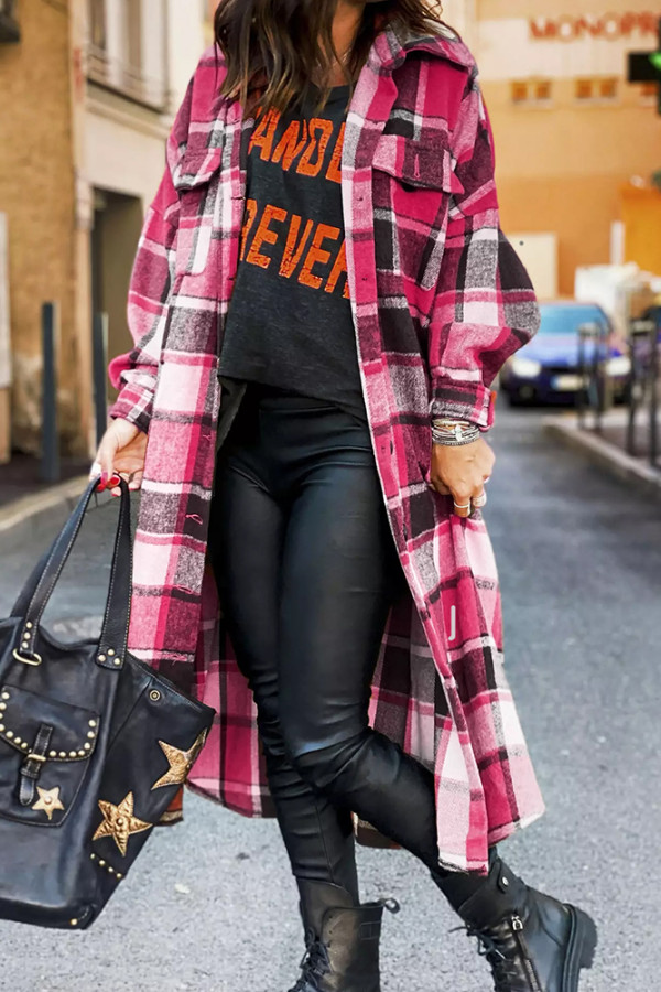 Plaid Button Down Pocketed Shacket Jacket Coats