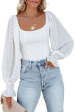 White Solid Swiss Dot Ribbed Puff Sleeve Bodysuit