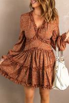 Floral Print Tiered Ruffled V Neck Mini Dress