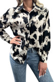 Black Leopard Open Button Long Sleeves Blouse Shirt