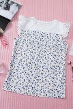 Sky Blue Flutter Shoulder Floral Print Tank Top