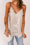 Beige V Neck Lacy Spaghetti Straps Dotted Print Tank