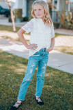 White Little Girl Swiss Dot Short Sleeve Flowy Top