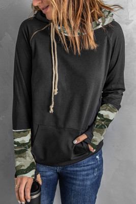 Camo Print Double Hoods Thumb Hole Hoodie