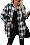 Black Buttons Pocketed Plaid Shacket
