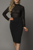 Black High Neck Lace Midi Dress