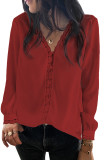 Red Lace Crochet Buttoned Long Sleeve Shirt