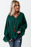 Green Flared Cuff Bishop Sleeve Blouse