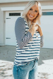 Long Sleeve Stripe Button Henley Top