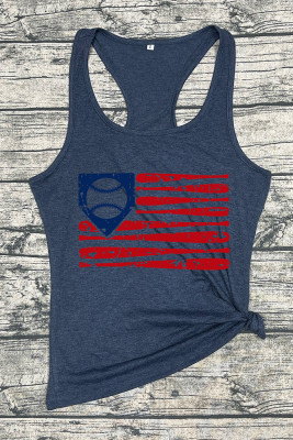 Distressed Baseball Flag Printed Sleeveless Tank Top Unishe Wholesale