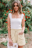 Khaki Drawstring Waist Shorts with Pockets