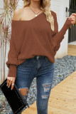 V Neck Long Sleeve Cable Knit Sweater