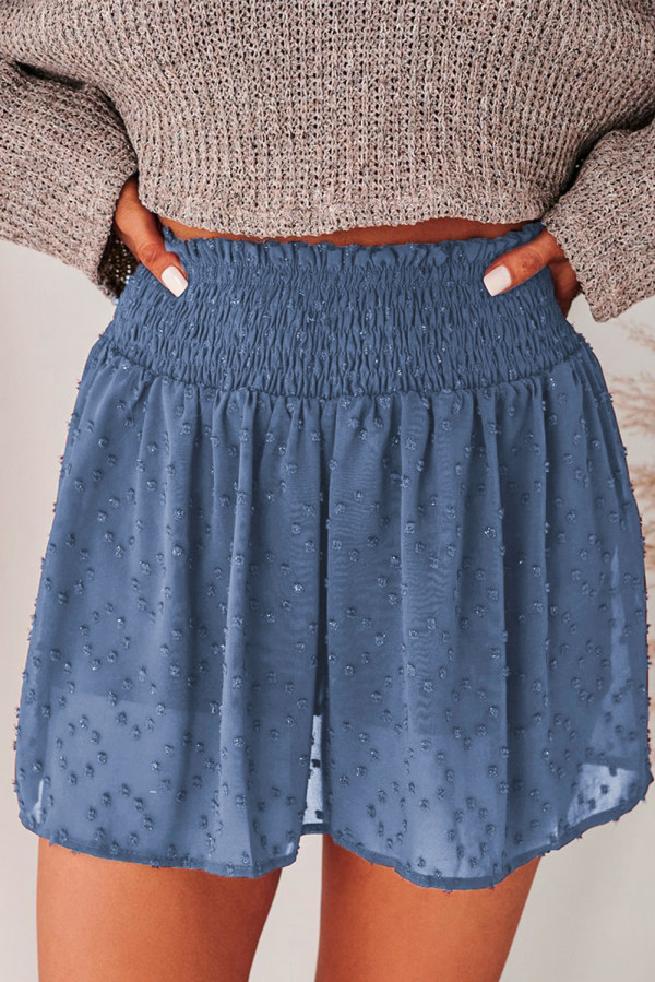 Blue Smocked Waist Swiss Dot Casual Shorts