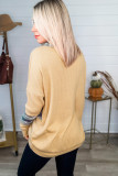 Camo Print Splicing Waffle Knit Long Sleeve Top with Thumb Hole