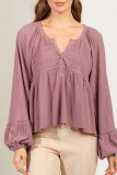 Puff Sleeve Ribbed Knitting Henley Top