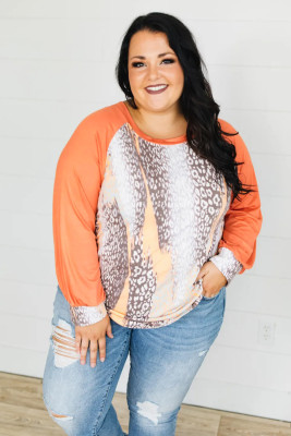 Snakeskin Print Raglan Long Sleeve Plus Size Top