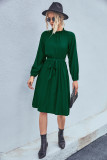 Plain Ruffle Neck Raglan Sleeves High Waist Midi Dress